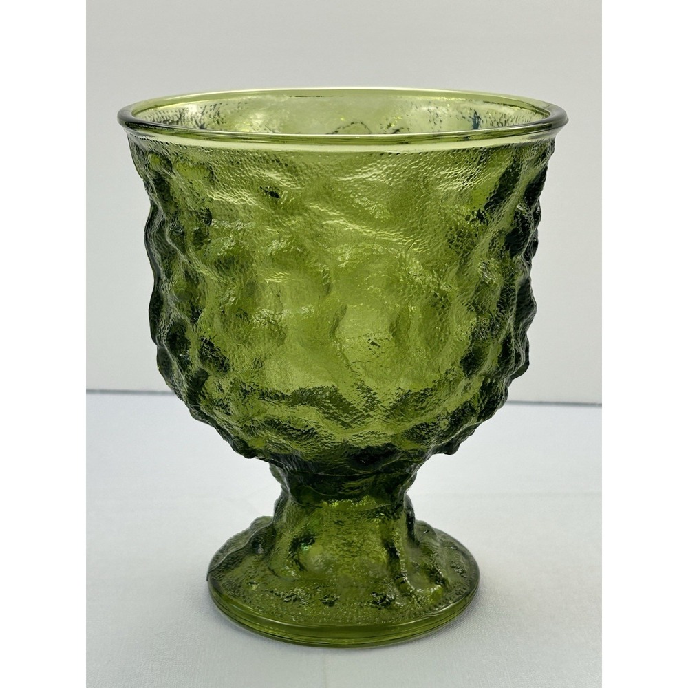 Vintage EO Brody M3000 Olive Green Textured Pedestal Glass Vase Planter 7" USA